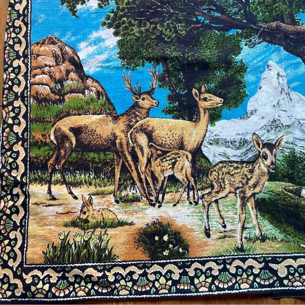 Vintage Velvet Cotton Deer Buck Doe Family Tapestry Wall Hanging 50